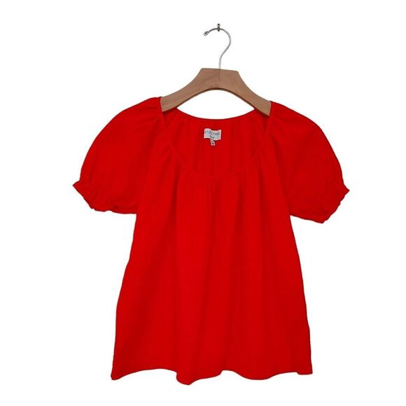 Texture & Thread by Madewell Blouse Womens XXS Red Puffed Sleeve Pleated Boho - Picture 1 of 8